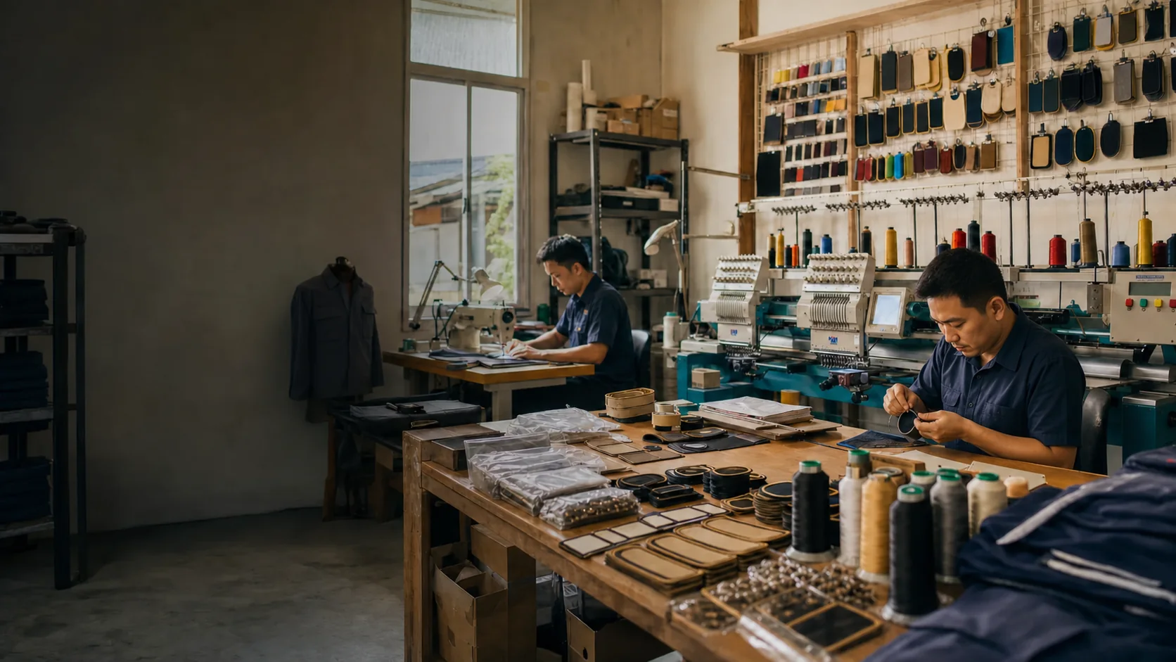 Staf laki-laki mengerjakan atribut di workshop BAC